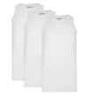 Three white plain tank tops grouped together.